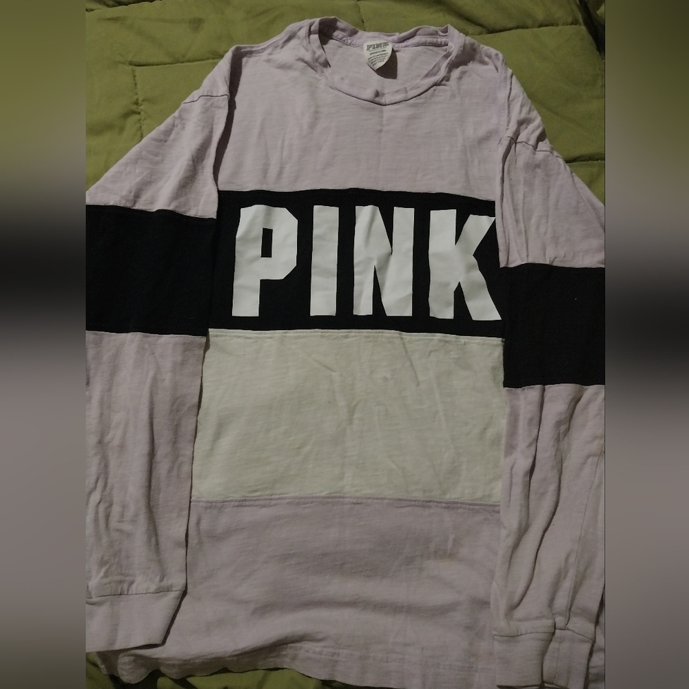 PINK Victoria's Secret Long Sleeve Tee - Light Purple and Black